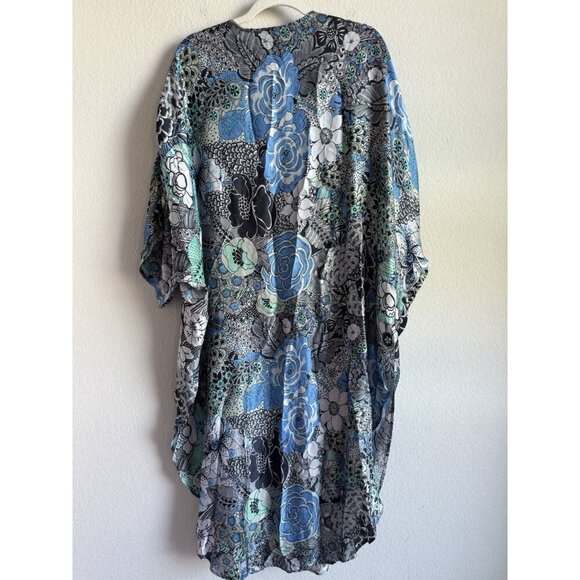 Winton + Waits Women Floral Bombay Blue Kimono Duster Open Front Boho OSFM Beach - Picture 4 of 15